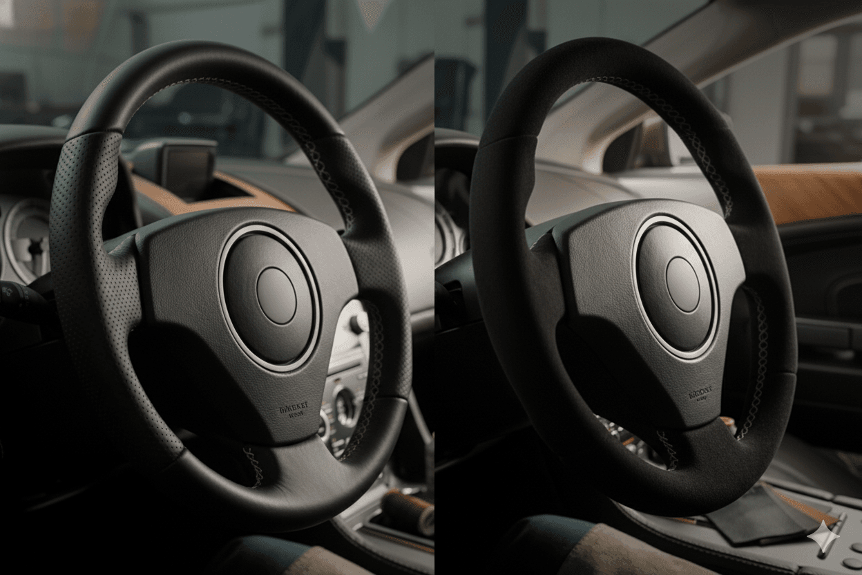 Как выбрать материал для перетяжки руля: кожа vs алькантара